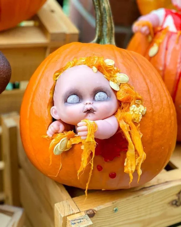 Evil Baby Bursting out of a Pumpkin