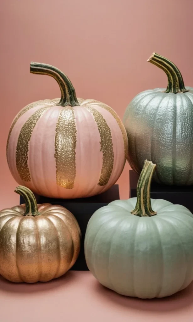 Halloween pumpkins painted in chic seasonal colors