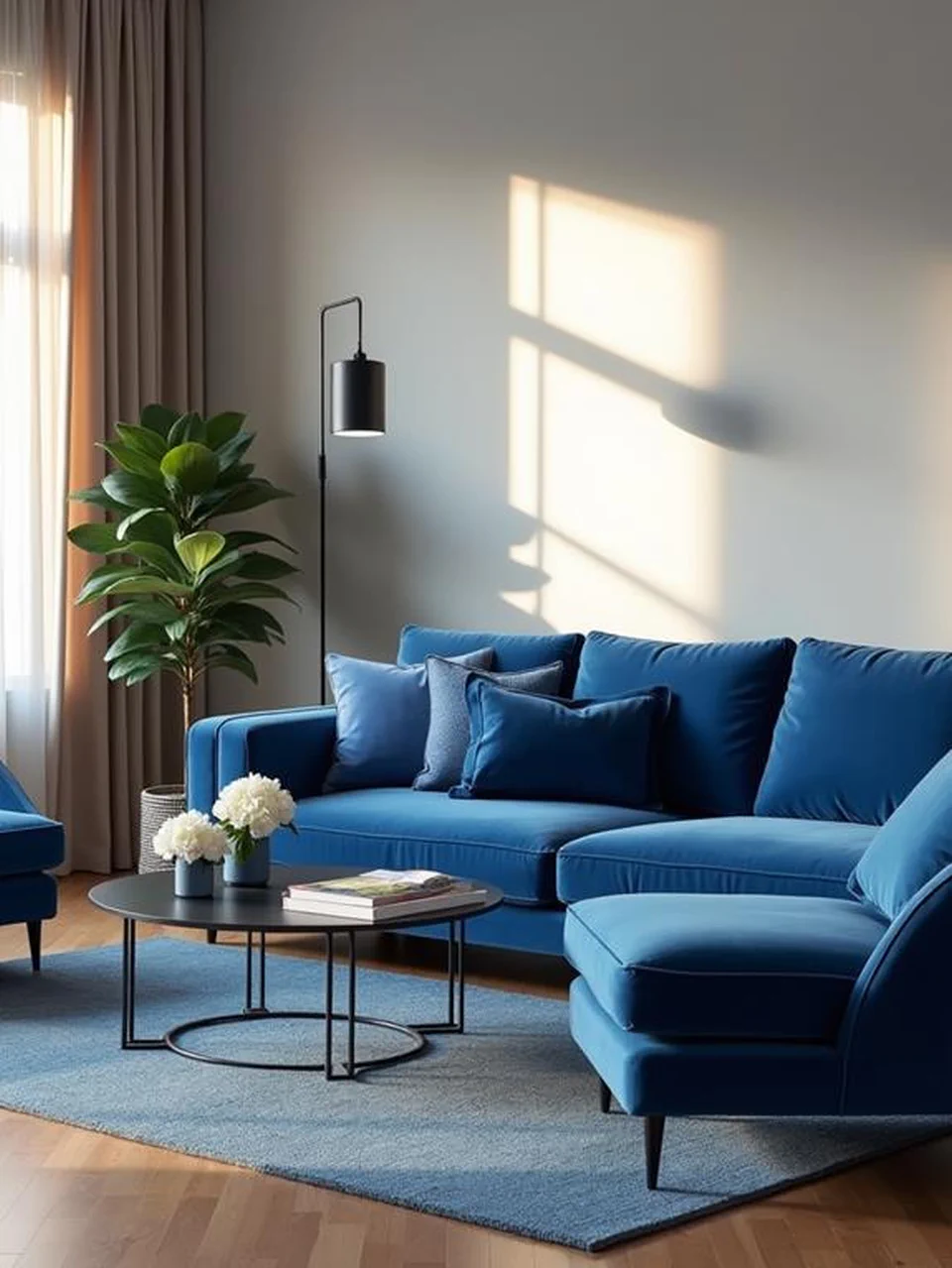 Blue Velvet Sofa Living Room Ideas - Use Various Shades of Blue