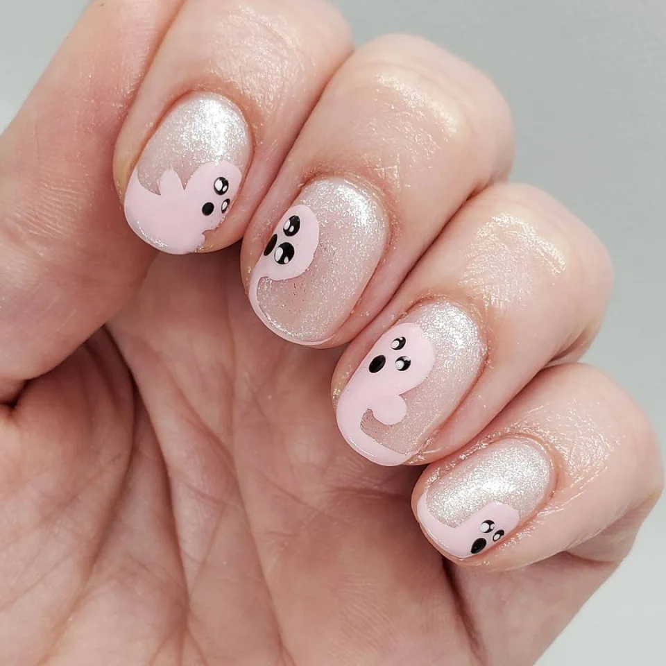 Adorable Little Pink Ghost Nails