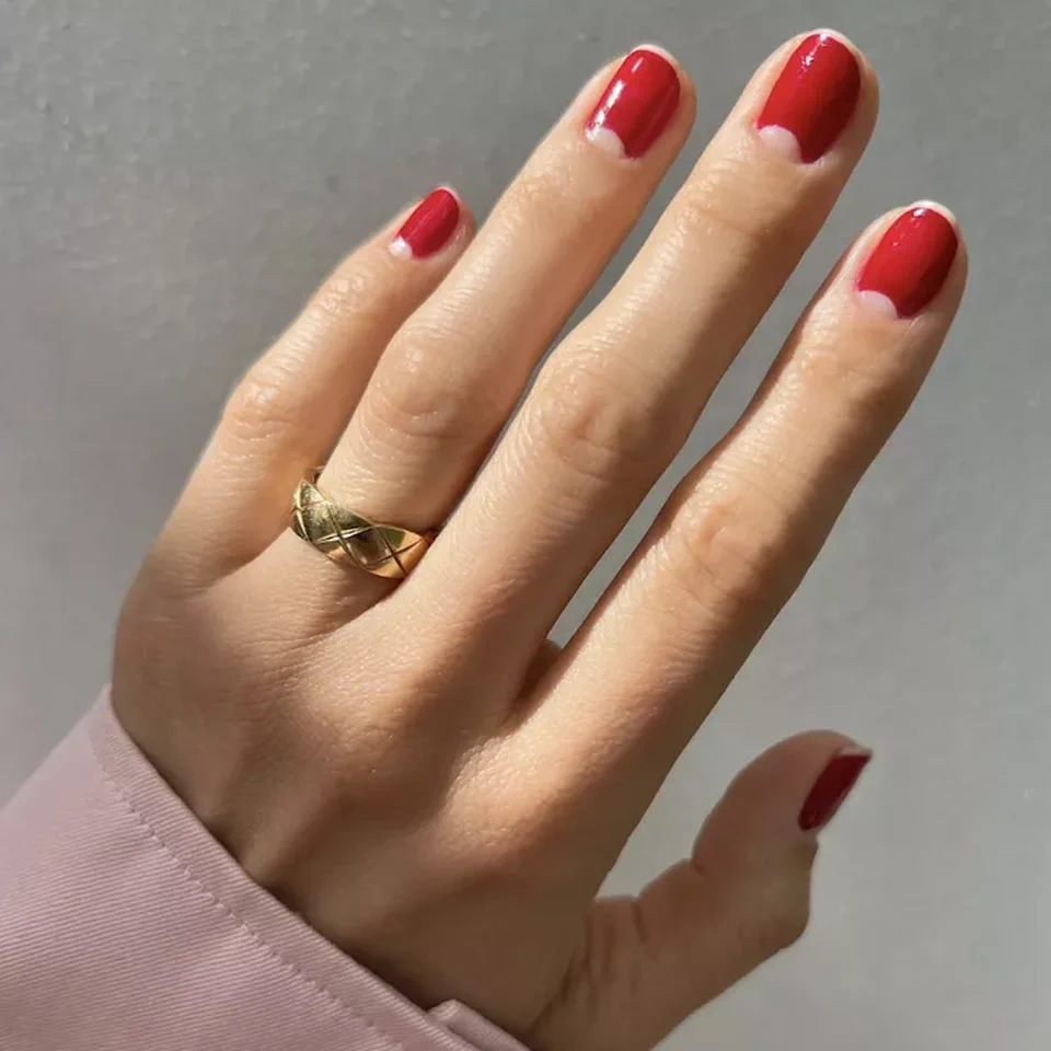 Red Polish Nails with Negative Space