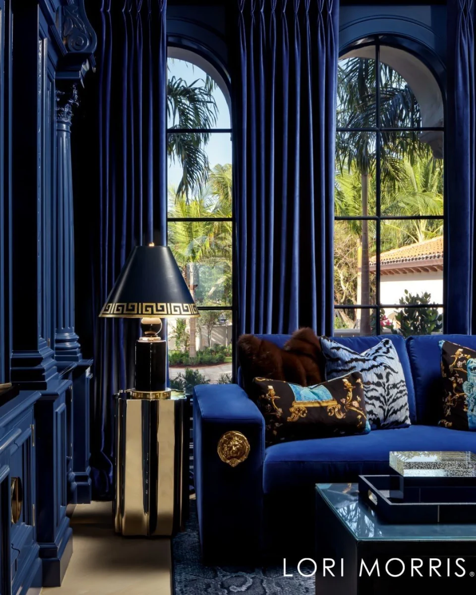 Blue Velvet Sofa Living Room Ideas - Double Down on Blue	