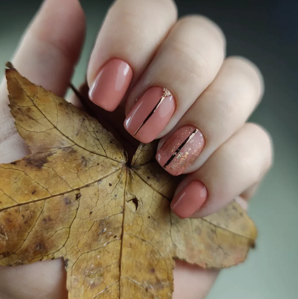 Brown Leaves on Natural Nails