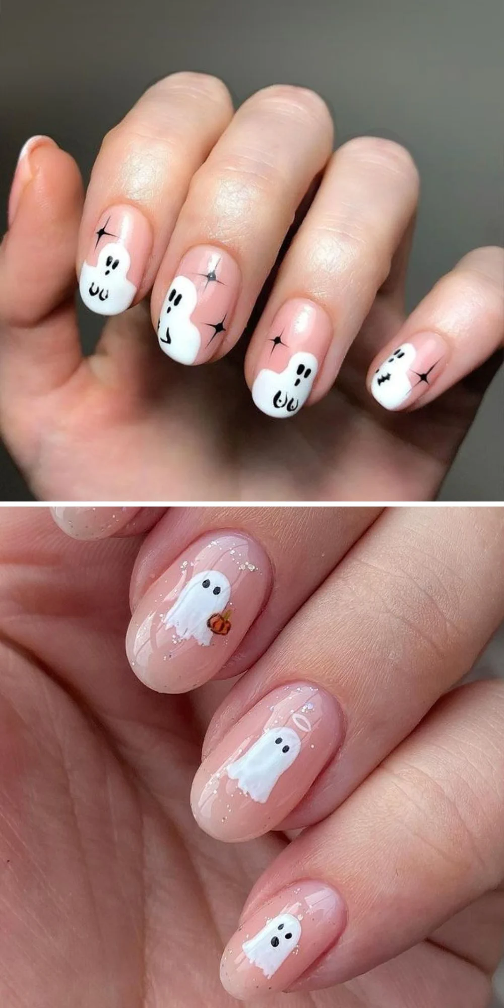 Adorable Ghost Gel Nails for Halloween