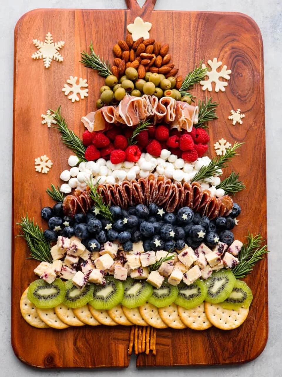 Christmas Charcuterie Board Ideas 11 - Cheese Snowflakes