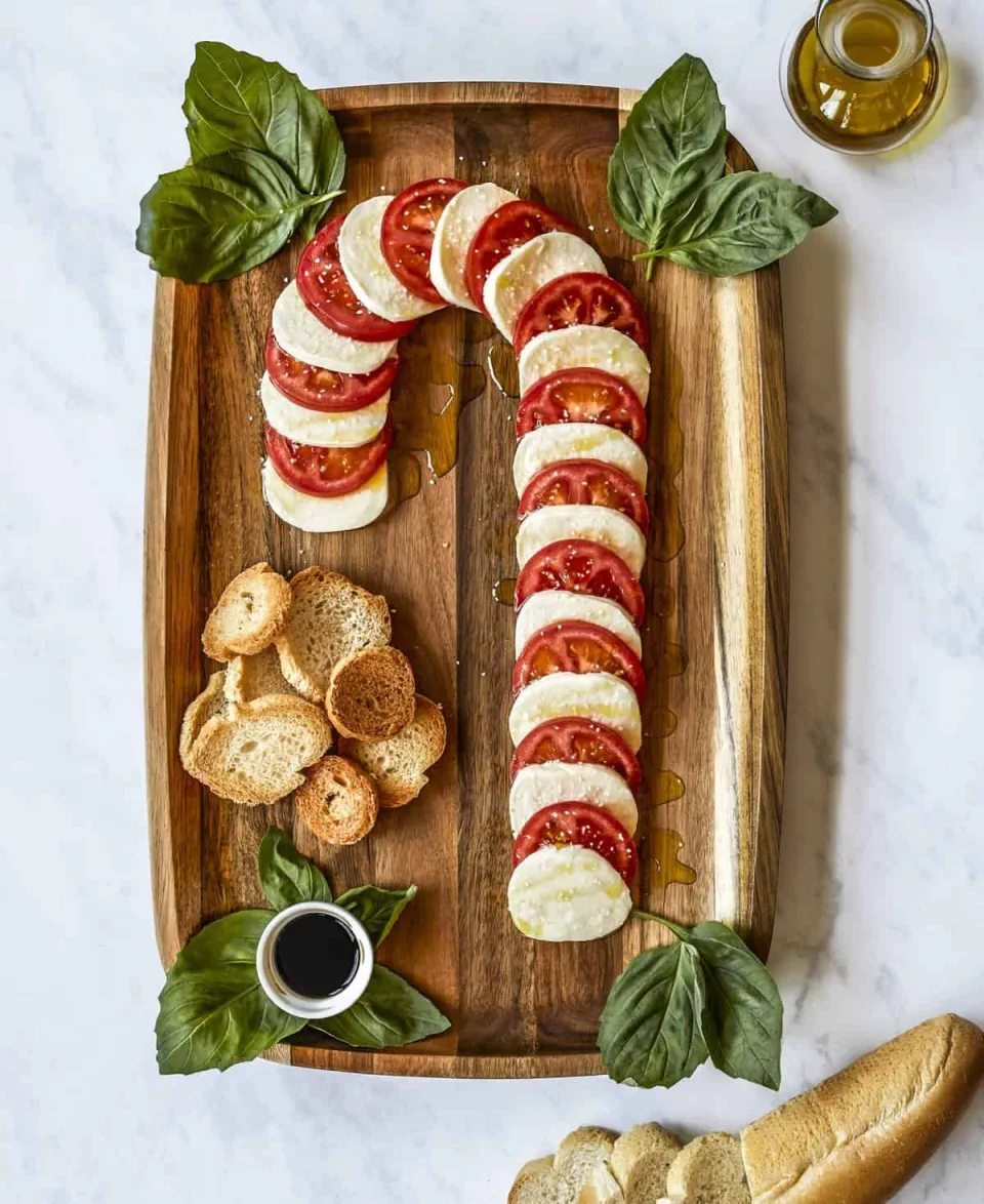 Christmas Charcuterie Board Ideas 8 - Candycane Caprese Board