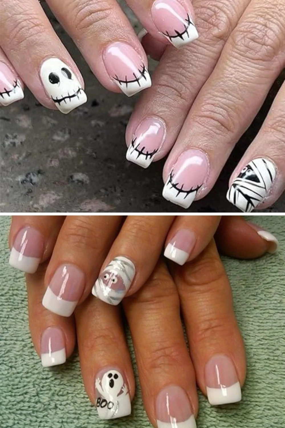 Halloween Mummy French Tip Nails