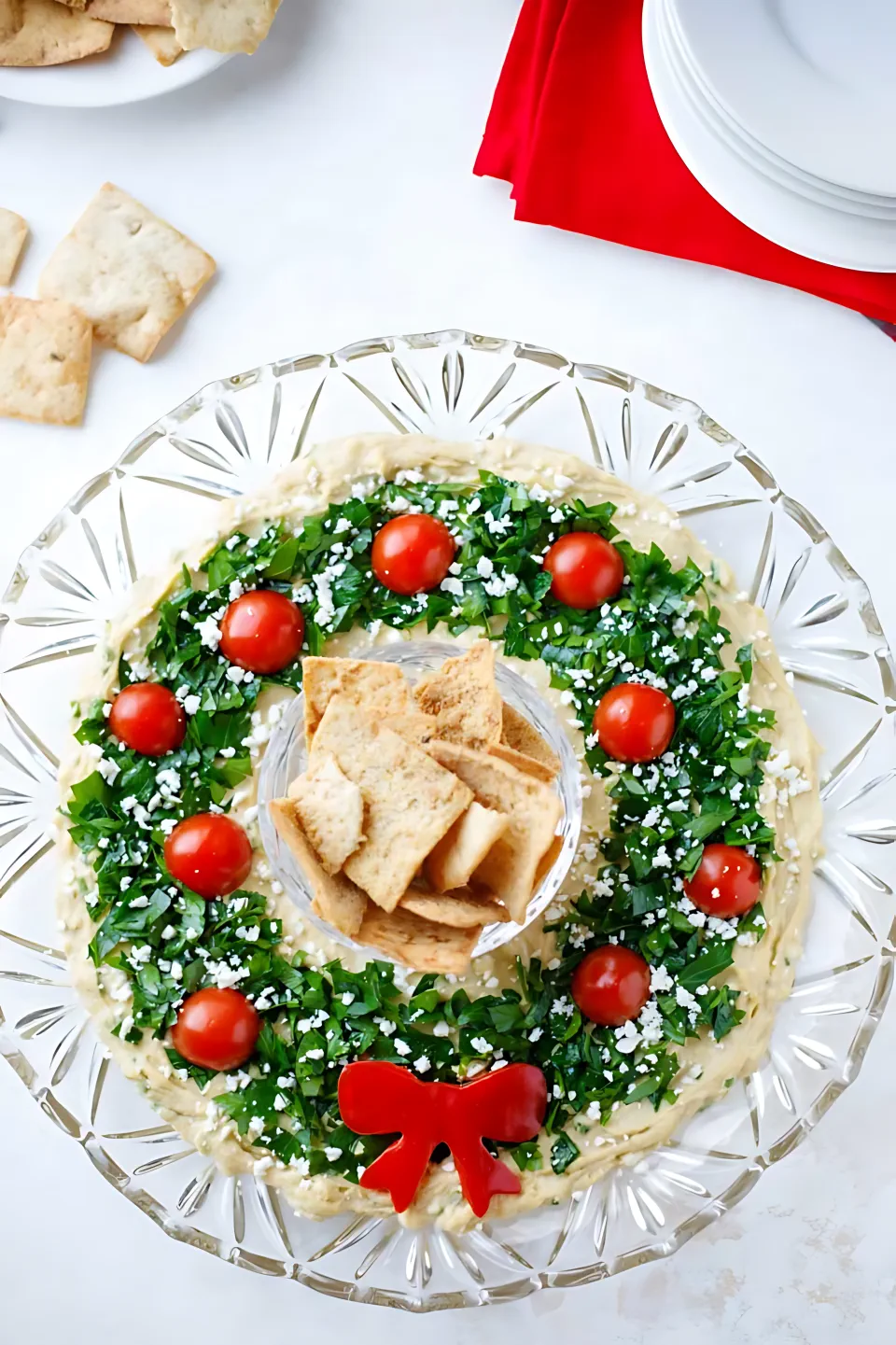 Christmas Appetizer Recipes 26 - Hummus Wreath Appetizer