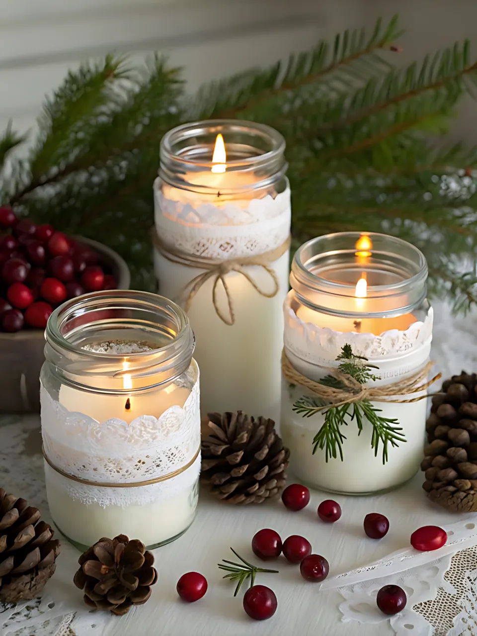 DIY Christmas Centerpiece 22 - Mason Jar Candle Holders