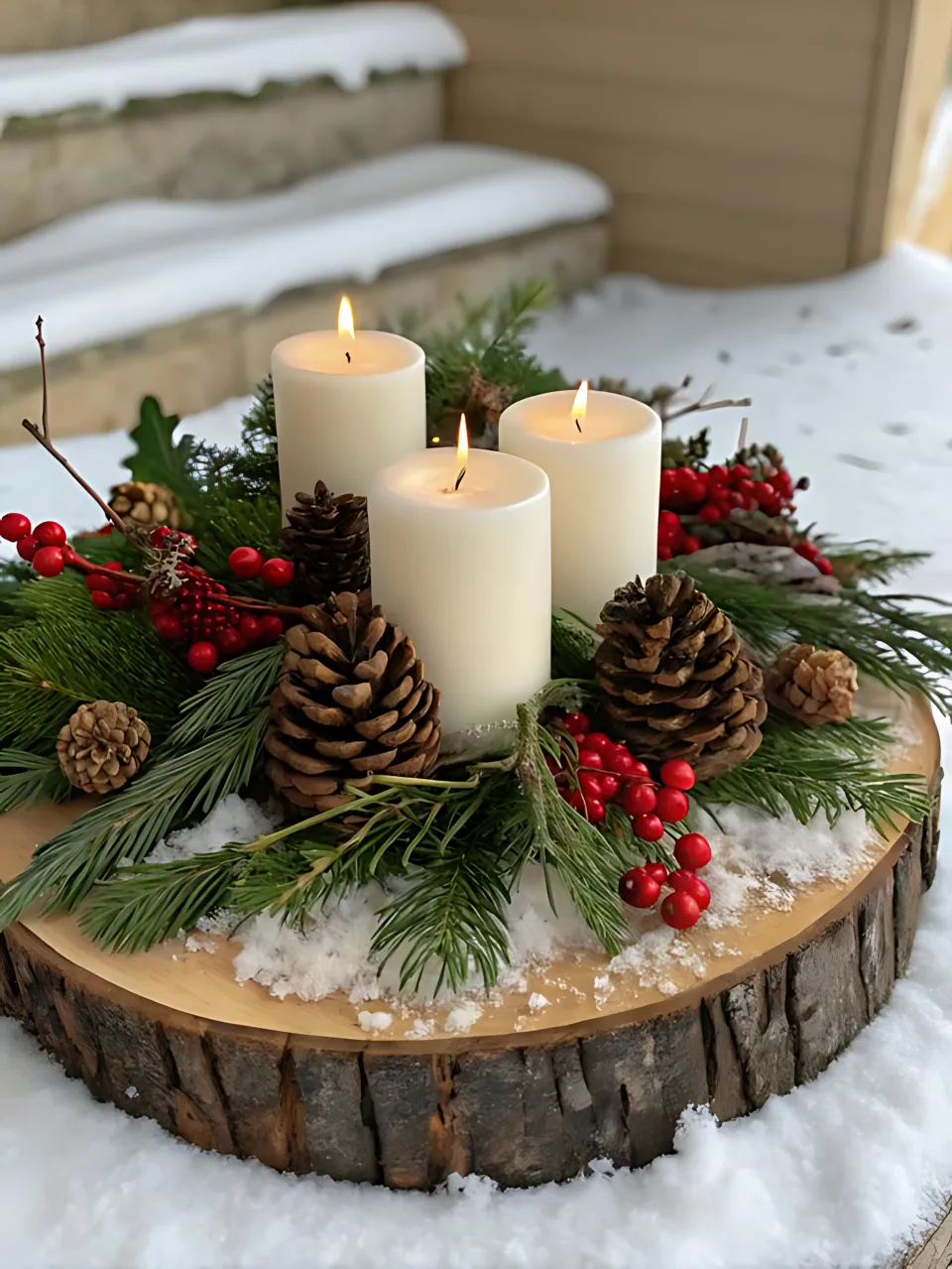 DIY Christmas Centerpiece 23 - Rustic Woodland Arrangement