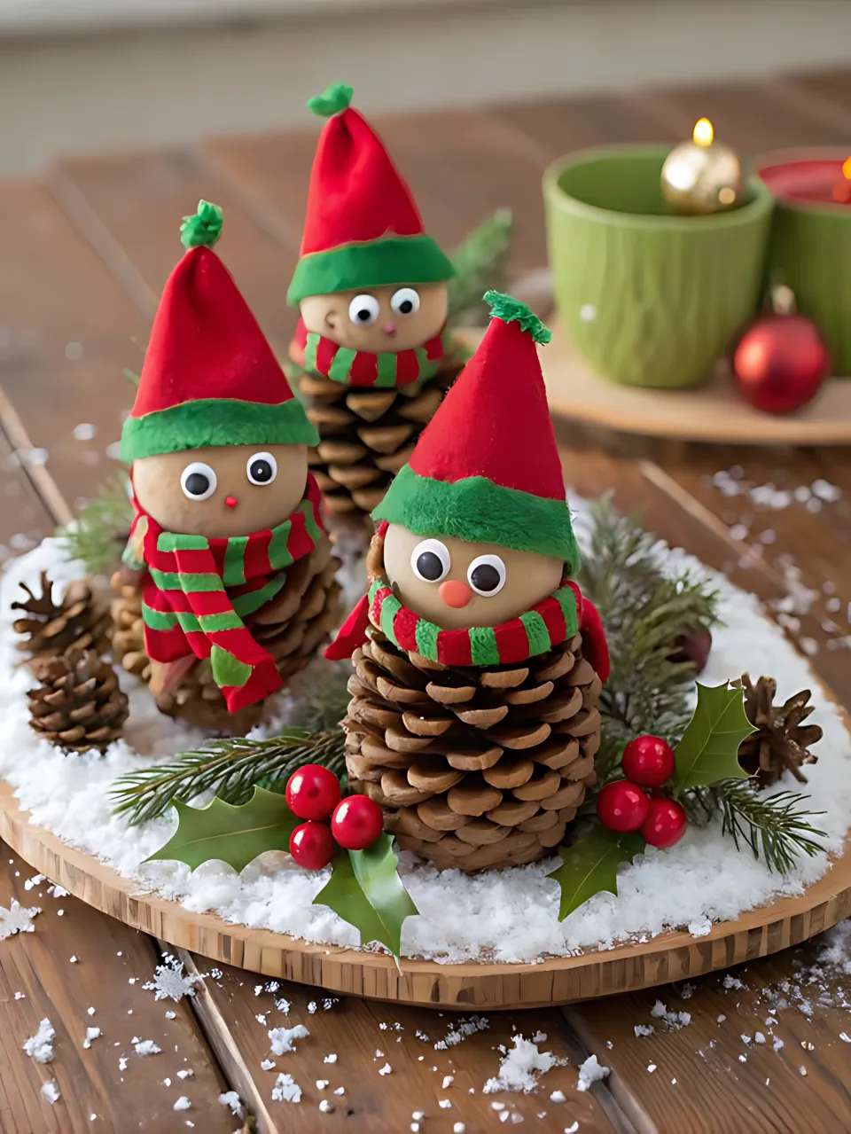 DIY Christmas Centerpiece 24 - Pinecone Elf Decor