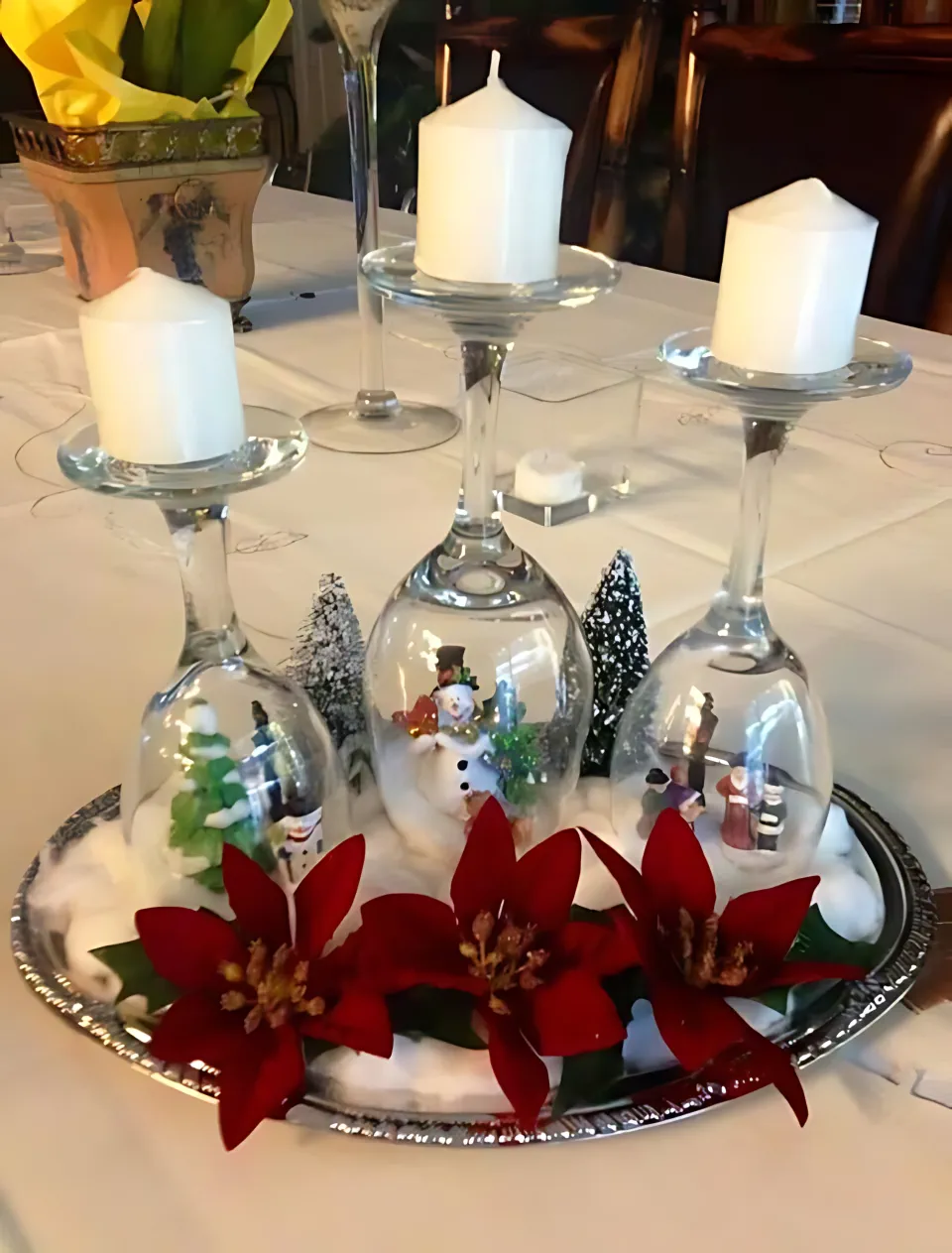 DIY Christmas Centerpiece 3 - Tiny Snowglobes and Poinsettias	