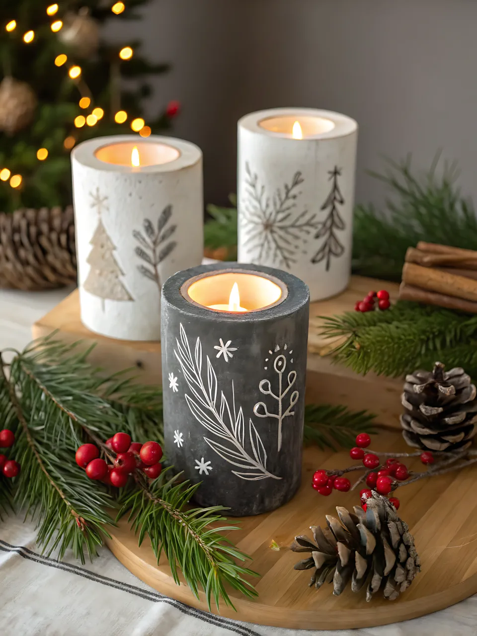 DIY Christmas Centerpiece 30 - Chalkboard Candle Holders