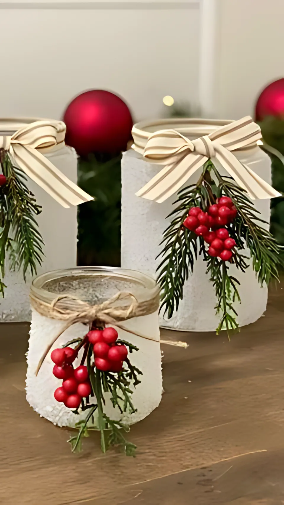 DIY Christmas Centerpiece 8 - Frosty Candle Jar	