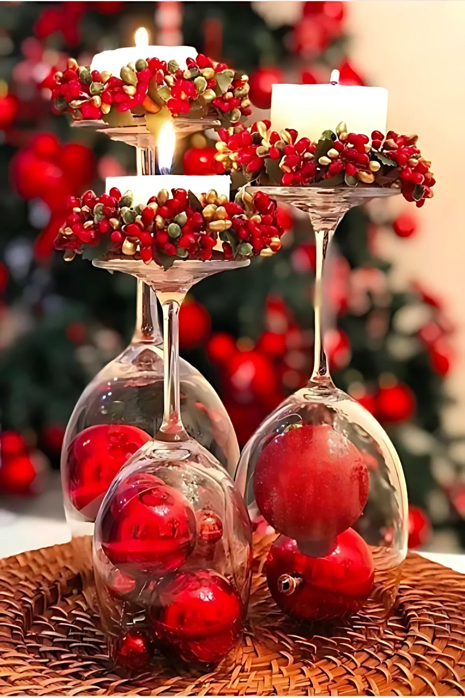 DIY Christmas Centerpiece 9 - Inverted Glass Wines	