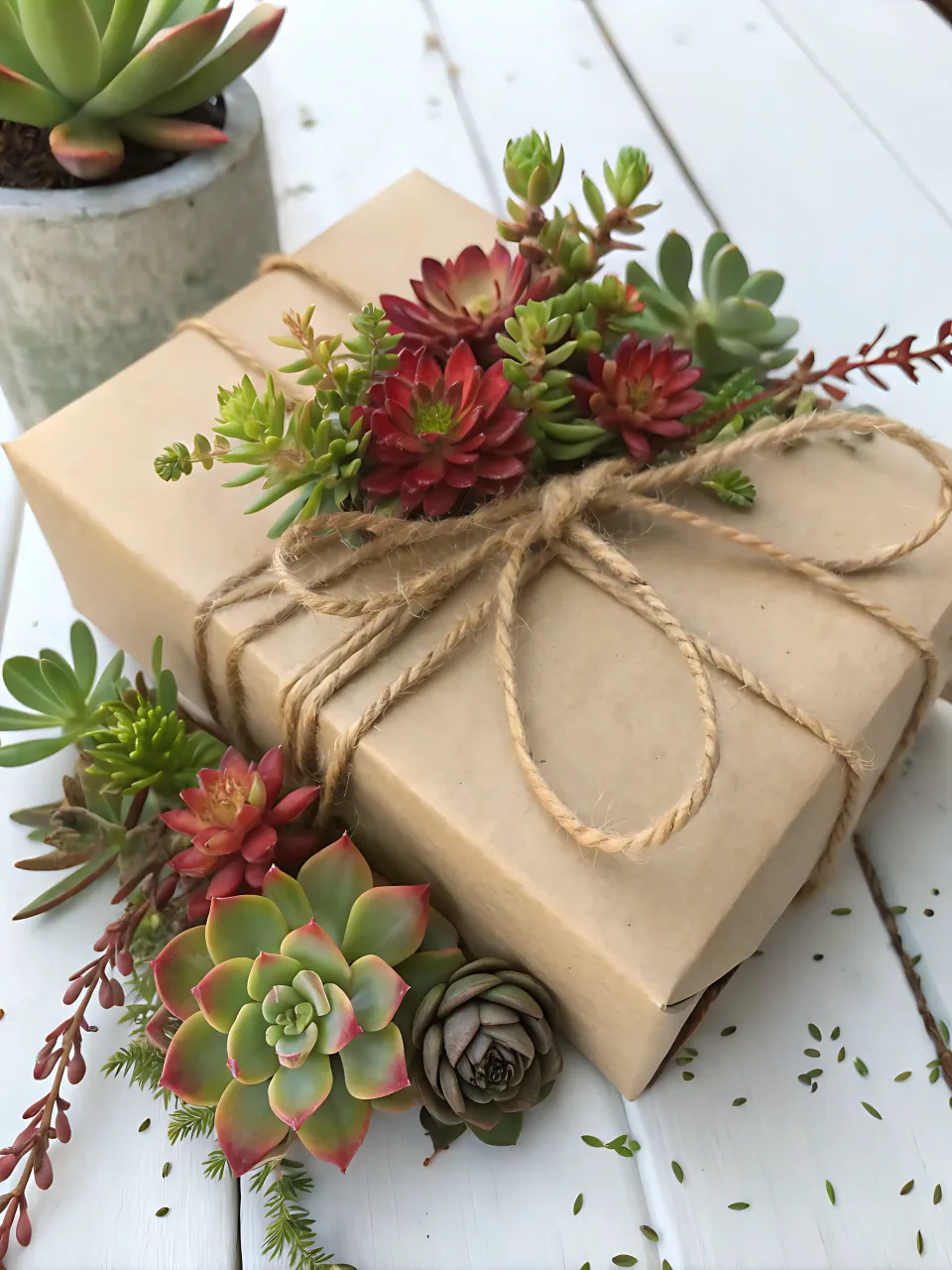 DIY Christmas Gift Wrapping Ideas 6 - Gift Wrapping with Succulents