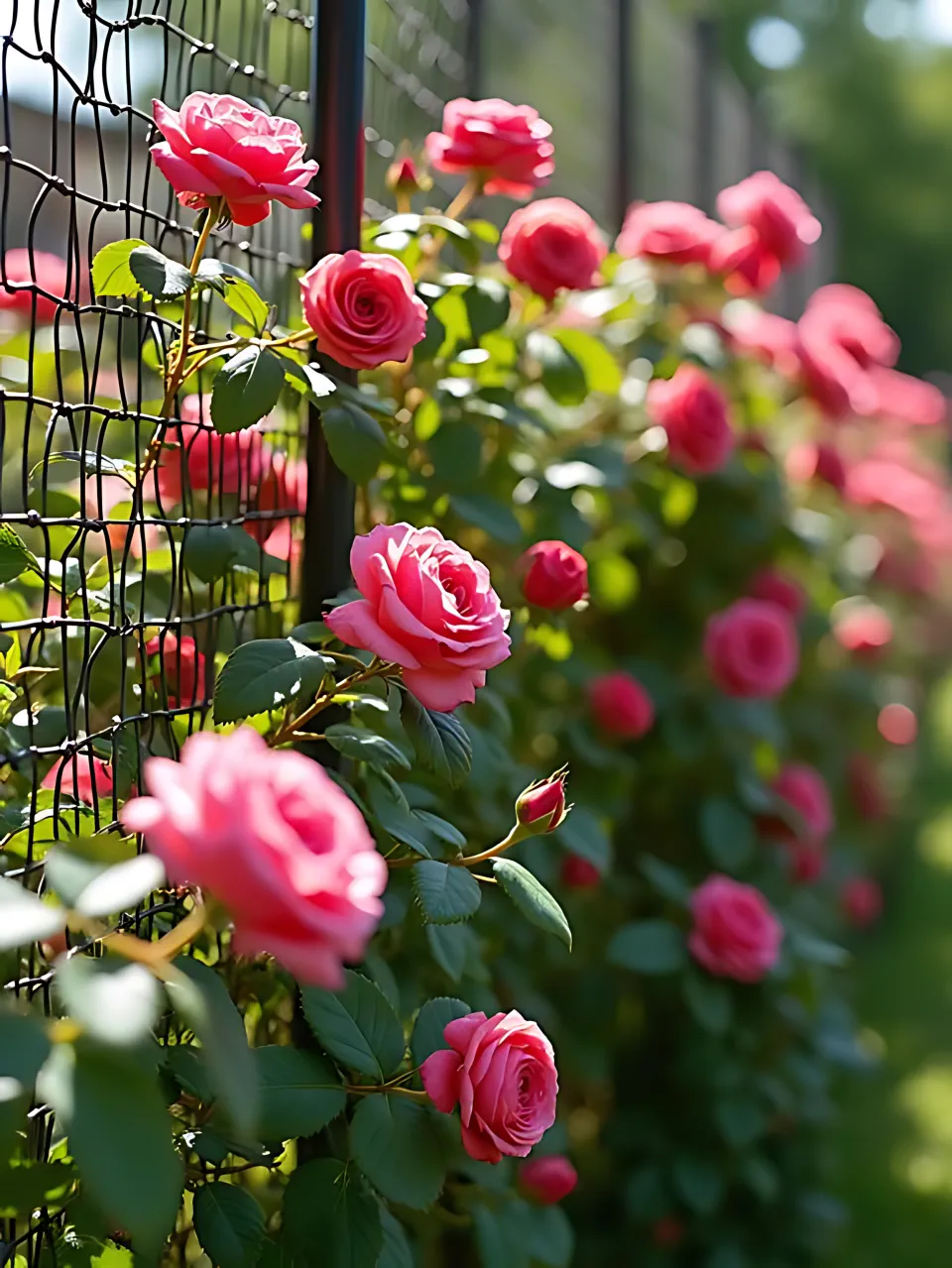 Decorative Garden Fence Ideas23 - Mesh Fence with Summer Roses