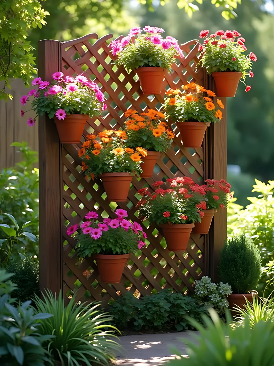 Decorative Garden Fence Ideas7 - Lattice Privacy Wall with Hanging Flowers