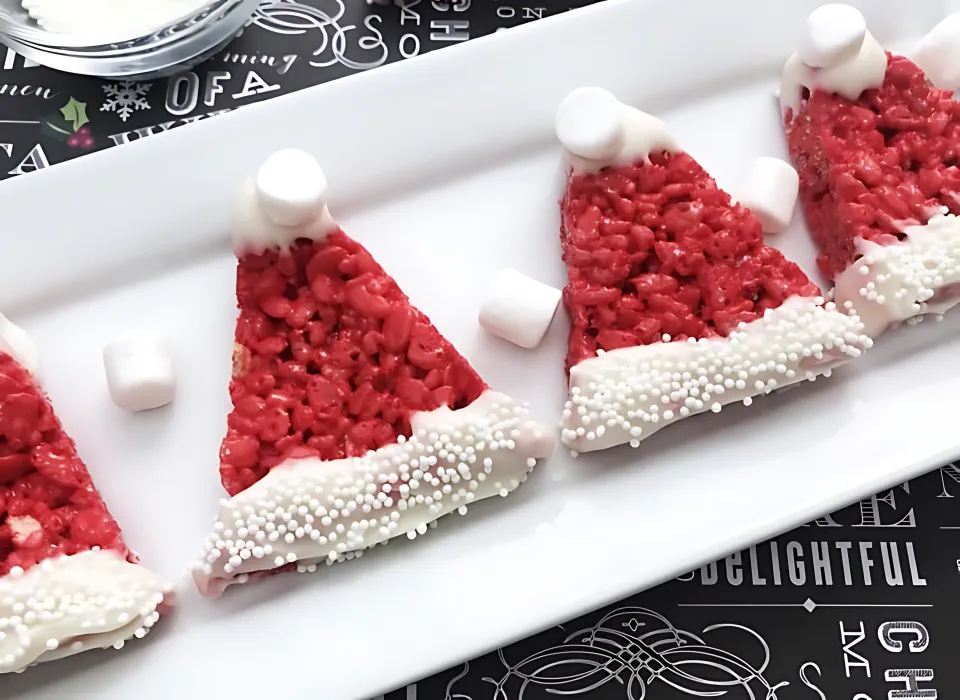 No Bake Christmas Treats 30 - Santa Hat Rice Krispies Christmas Treats